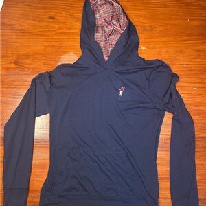 Levelwear Navy Hoodie with Red Plaid Lined Hood